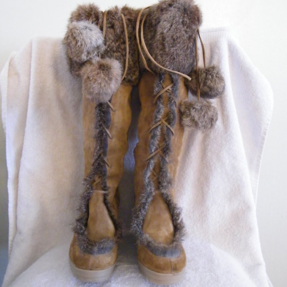 Coach Karita Suede and Rabbit Fur ' Real Fur ' Boots , Size US 5 1/2